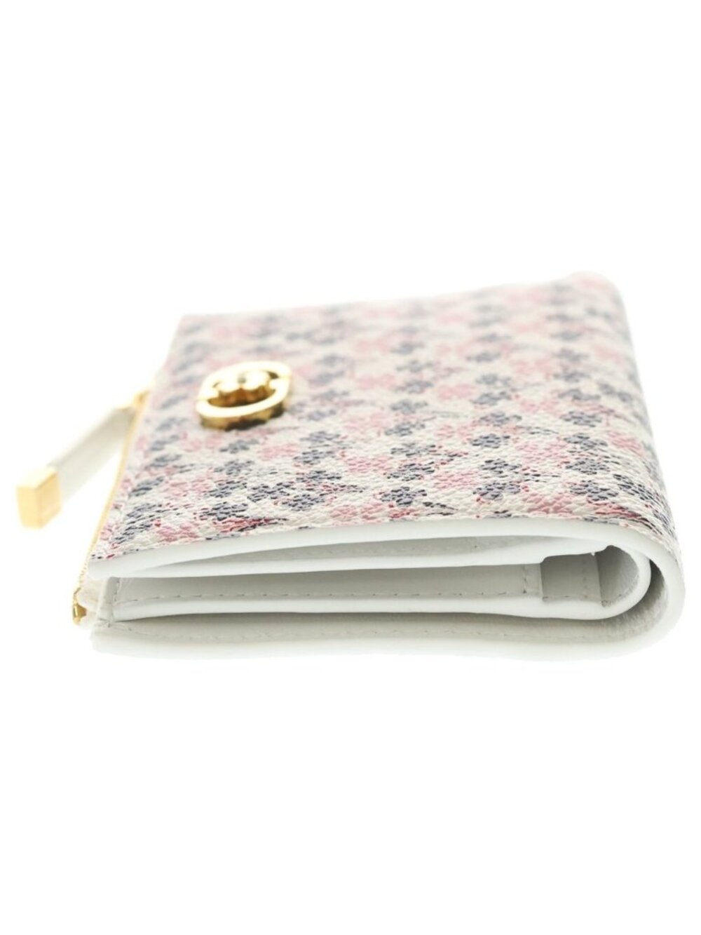Dior Caro Dahlia Wallet Clover Bifold Coin Case White Leather Gold - Picture 3 of 6